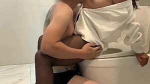 Boss Creampies Shaved Secretary Slut in Public Bathroom Cumshot