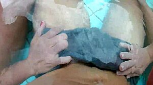 Amateur friends seduce fat big cock boy in pool for homemade threesome