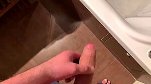 pervert stepbro spies on sister in shower for cumshot