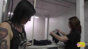 Emo babe starts wild action in shop. Fucks sexy neighbor girl hard in laundry hood.