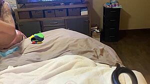 Young petite girl in lingerie lets guy play with her shaved pussy using dildo vibrator.