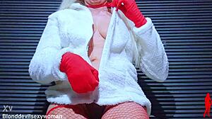 Hot mature blonde with natural tits and hairy pussy