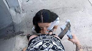 girlfriend asks to film her blowjob skills in pov, swallowing cum from neighbor