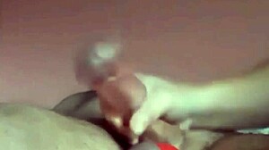 teen amateur rubs shaved pussy while jerking off cumshot