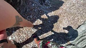 Horny couple bends over for intense doggystyle at beach