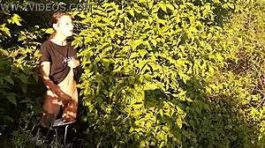 Brunette feels intense orgasm from risky outdoor masturbation in nature