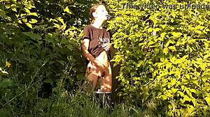 Brunette feels intense orgasm from risky outdoor masturbation in nature