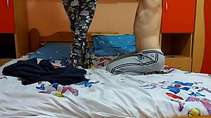 Hot teen couple bangs hard in rough bedroom action.