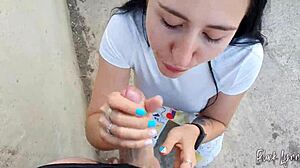 girlfriend asks to film her blowjob skills in pov, swallowing cum from neighbor