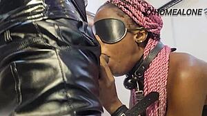 petite teen girl in submissive bondage scenario with large partner