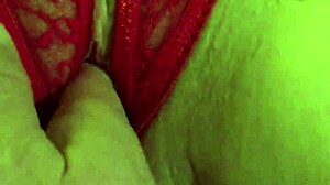 Shaved Pussy Soaked In Red Thongs