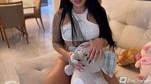 Pretty Latina in lingerie rides dick hard, bends over for rough POV pounding until orgasm.