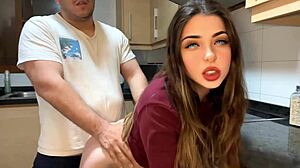 Hard Fucking With 18-Year-Old Stepdaughter In Kitchen By Best Stepfather