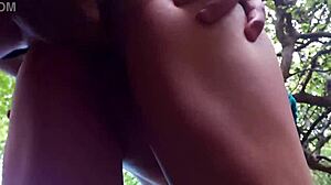 Watch this Indian couple fuck hard in the park, riding big cock and taking cum in mouth.