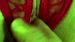 Shaved Pussy Soaked In Red Thongs