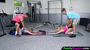 familyorgasm - step fathers helping stepdaughters with intense gym workouts