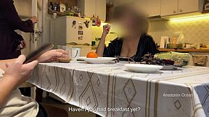 Milf Flashes and Husband Jerks Under Kitchen Table