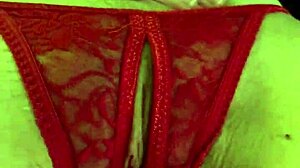 Shaved Pussy Soaked In Red Thongs