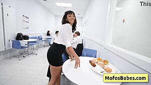 Slutty office milf Sasha Pearl sucks fat cock POV on desk with Parker Ambrose