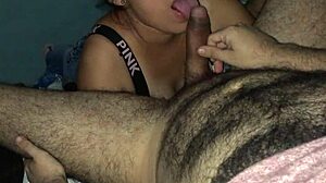 the milf gives a slutty blowjob, moaning for cum in pov.