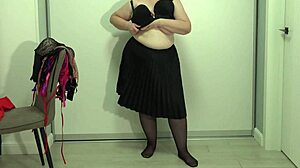 mature teacher struggles with bras as big gorgeous boobs pop out and sag