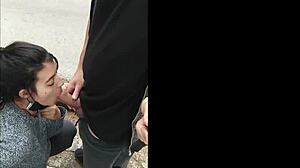 wow, amateur brunette sucks dick sloppy outdoors in public