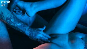 Want to dominate with big natural tits and ass in footjob while licking toes?