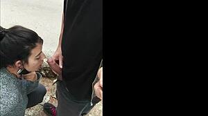 wow, amateur brunette sucks dick sloppy outdoors in public