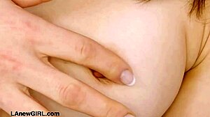 Private sex party features rough missionary with horny brunette, ending in cum on face.