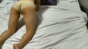 Young student shows big ass in panty workout on bed