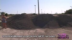 coed cutie bares her big natural tits in a public park