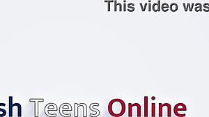 Teen student slides a plug into her tight ass