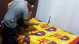 Found stepmother masturbating in apartment, asked for help completing homemade porn video