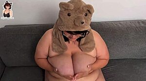BBW Isabelle Myers Teases Pussy, Fucks Hard, Sucks Cock in Bear Hat