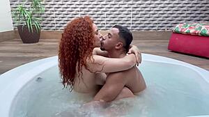 Naughty Redhead Sits On Dick Without Condom, Gets Delicious Facial Cumshot From Her Friend