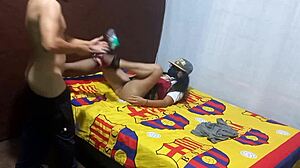 Found stepmother masturbating in apartment, asked for help completing homemade porn video