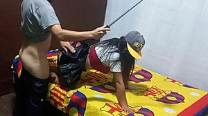 Found stepmother masturbating in apartment, asked for help completing homemade porn video