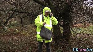 mature woman in stockings experiences dripping sensation