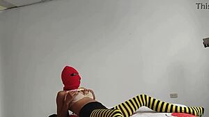 stepmother caresses her buttocks and tits before stepson rubs his penis with her feet