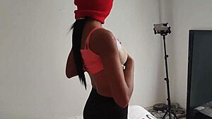 stepmother caresses her buttocks and tits before stepson rubs his penis with her feet