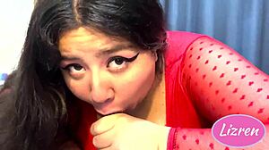 lizren sucks her lover's cock while husband is away