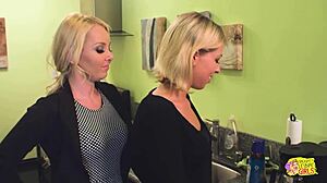 Sexy Blonde Lesbians Get Naughty in Kitchen