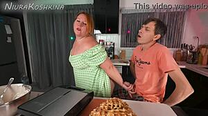 Caught stepmom in kitchen, she begs for fuck