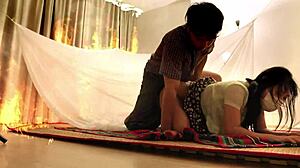 Amateur couple fucks during big fire