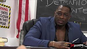 mr piper looks below the table at teen's big black cock blowjob