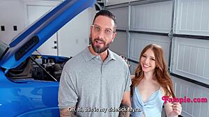 this hormonal teen step daughter won't let her stepdaddy work, sucking him rough in pov!