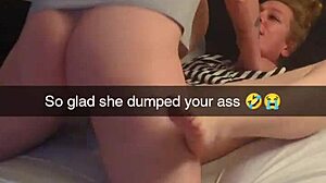 Wife sucks and jerks husband's cock till he cums on her face, tits, sucking, blowjob, handjob, homemade, natural tits, cum covered, european, face fucking