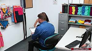 brunette ebony fuck doll in office gets blowjob and fucking with monster cock after stealing