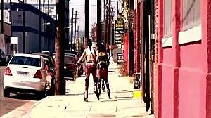 Pretty brunette Latina Samira sucking big cock before doggystyle fuck