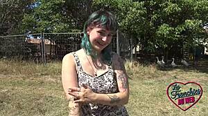 Man, Khala's tight brunette body shines in outdoor French group fun!